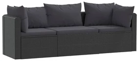 Set divani da giardino 3 pz con cuscini in polyrattan nero