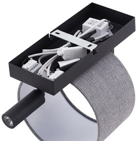 Applique da parete moderna nera con rotondo grigio e lampada da lettura - Puglia