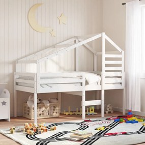 Letto a soppalco con tetto bianco 80x200 cm in legno di pino