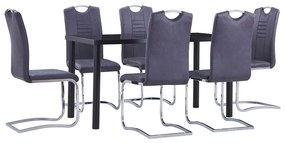 Set Sala Da Pranzo 7 Pz İn Similpelle Scamosciata Grigia /