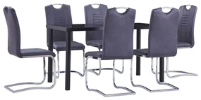 Set Sala Da Pranzo 7 Pz İn Similpelle Scamosciata Grigia /