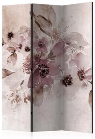 Paravento separè Sfumature effimere (3 pezzi) - fiori acquerello rosa