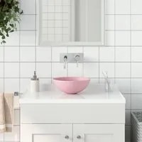 Lavandino da Bagno in Ceramica Rosa Opaco Rotondo 146977