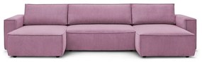 Divano letto angolare a "U" in velluto a coste rosa Nihad - Bobochic Paris