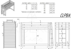 Letto rialzato per bambini in legno di pino 70x160 cm CLPBA - Adeko