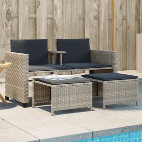 Divano giardino 2posti tavolo sgabelli grigio chiaro polyrattan