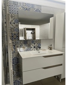 Mobile Bagno Sospeso 100 Cm Due Cassetti Specchio Con Lampada Led 100x70 Cm Savini "Grace 2"