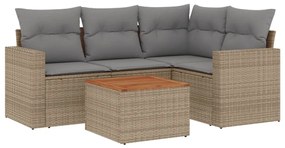 Set divano da giardino 5 pz con cuscini beige misto polyrattan