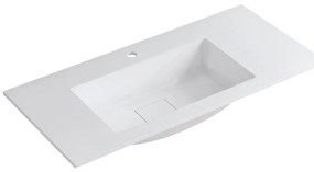 Lavabo integrale rettangolare vasca centrale L 100.5 x H 15 x P 46 cm in resina bianco opaco