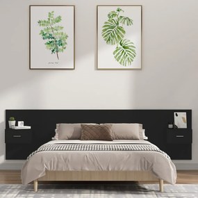 Testiera per letto con comodini in legno multistrato nero
