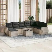 Set Divano da Giardino 9pz con Cuscini Grigio Chiaro Polyrattan 3254109