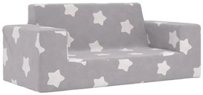 Divano Per Bambini 2 Posti Grigio Chiaro Stelle Morbido Peluche /