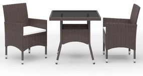 Set Da Pranzo Da Giardino 3 Pz Marrone İn Polyrattan E Vetro /