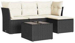 Set Divani da Giardino 5 pz con Cuscini in Polyrattan Nero