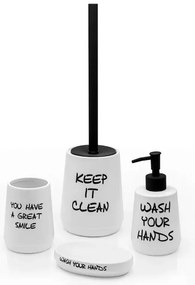 Set accessori linea Wash bianco con scritte completo di portascopino