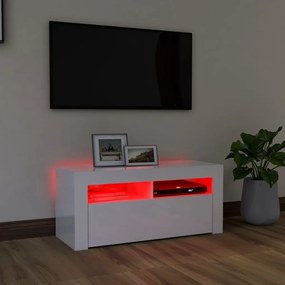 Mobile porta tv con luci led bianco lucido 90x35x40 cm