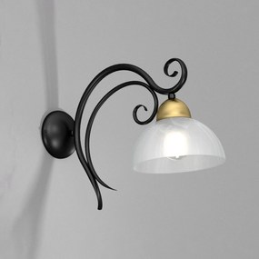 Luminex Applique Flora, un paralume in vetro, nero/ottone
