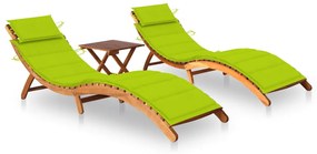 Lettini prendisole 2 pz con tavolo e cuscini in legno d&#039;acacia