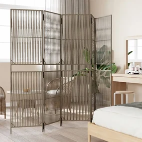 Divisorio per ambienti a 5 pannelli grigio in polyrattan