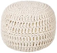 Pouf Ottomano Beige Cotone 40 x 40 cm EPS Perline Riempimento Rotondo Stile Boho Soggiorno