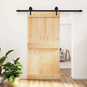 Porta Scorrevole Con Set Hardware 100x210cm Legno Massello Pino /