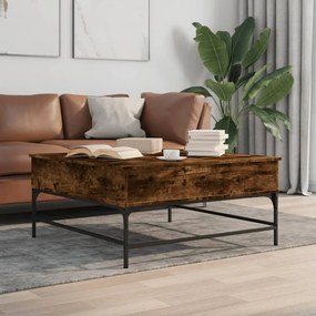 Tavolino Rovere Fumo 95x95x45 Cm İn Legno Multistrato E Metallo /