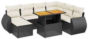 Set Divani da Giardino con Cuscini 8 pz Nero in Polyrattan