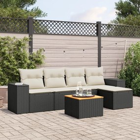 Set Divano da Giardino 6 pz con Cuscini Nero in Polyrattan