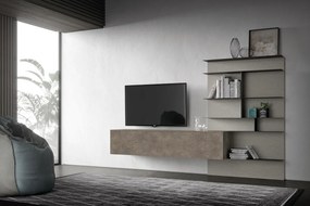Parete attrezzata con boiserie, finitura Antracite, Graniglia e Piasentina