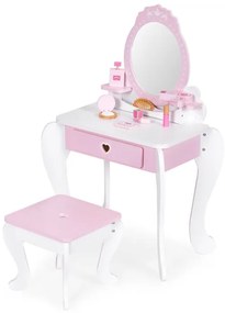 Tavolino cosmetico per bambini con specchio, sedia e accessori