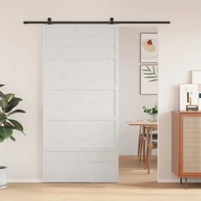 Porta Del Granaio Bianca 100x208 Cm İn Legno Massello Di Pino /