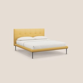 Midori letto imbottito trapuntato in ecopelle con piedini alti T04 giallo
