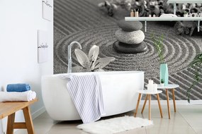 Carta da parati autoadesiva – Giardino Zen in bianco e nero
