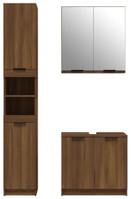 Set mobili da bagno 3 pz rovere marrone in legno multistrato