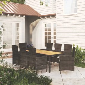 Set mobili da giardino 9 pz con cuscini in polyrattan nero