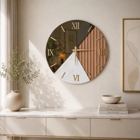 Orologio rotondo 60 cm cannettato noce marmo e specchio