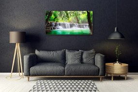 Quadro su vetro Cascata Lago Foresta Natura 100x50 cm