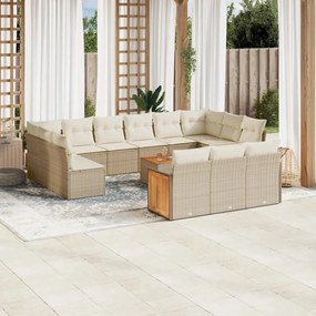 Set divani da giardino 14pz con cuscini in polyrattan beige