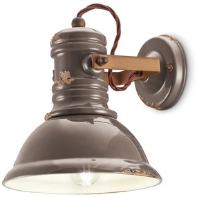 Applique Industrial Ferro E Ceramica Vintage Tortora 1 Luce E27