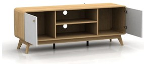 Tavolo TV in rovere decorato in bianco e naturale 140x53 cm Caitlin - Støraa