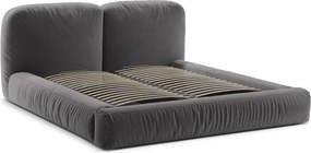 Letto matrimoniale imbottito grigio con contenitore con rete inclusa 180x200 cm Martina – Micadoni