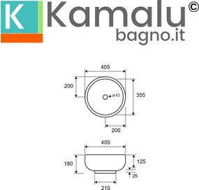 Lavabo da appoggio rotondo 40cm in ceramica bianca |Litos-340 - KAMALU