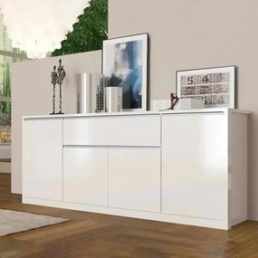 Credenza Mito: 4 Ante + 1 Cassetto Bianco Lucido - Dimensioni 2102 x 450 x 850 mm