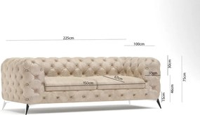 Divano beige con rivestimento in velluto 225 cm Chelsea – Ropez