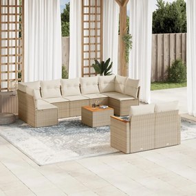 Set divano da giardino 10 pz con cuscini beige in polyrattan