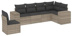 Set divano da giardino 6pz con cuscini grigio chiaro polyrattan