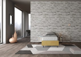 Letto singolo imbottito 80x190 microfibra Azelia senza rete, con rete e contenitore, Ocra / Contenitore