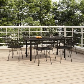 Set da Pranzo da Giardino 7 pz Nero in Polyrattan