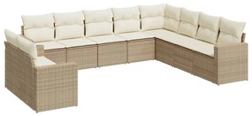 Set divano da giardino 10 pz con cuscini beige in polyrattan