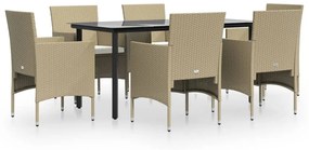 Set da pranzo da giardino 7 pz con cuscini beige e nero